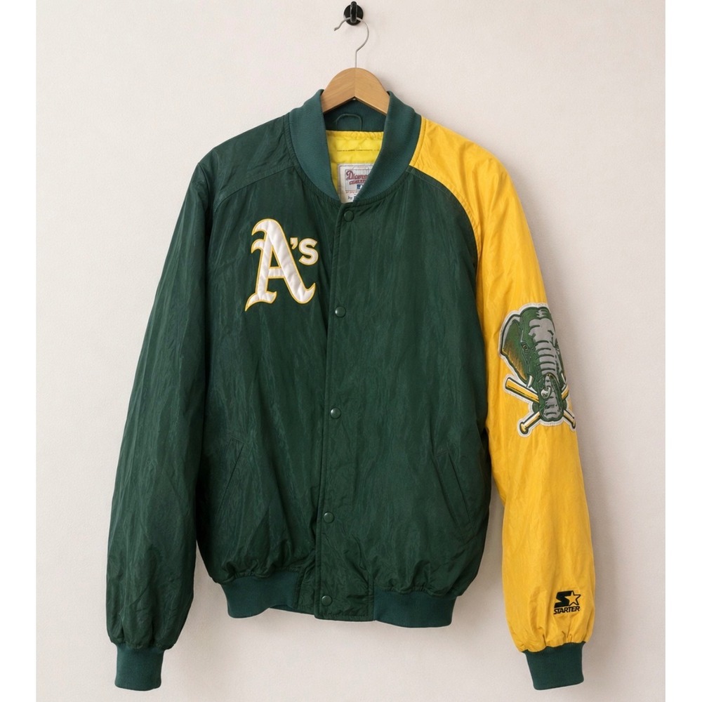 Vintage Oakland Athletics Starter Jacket MLB Diamond Collection Green Yellow XL